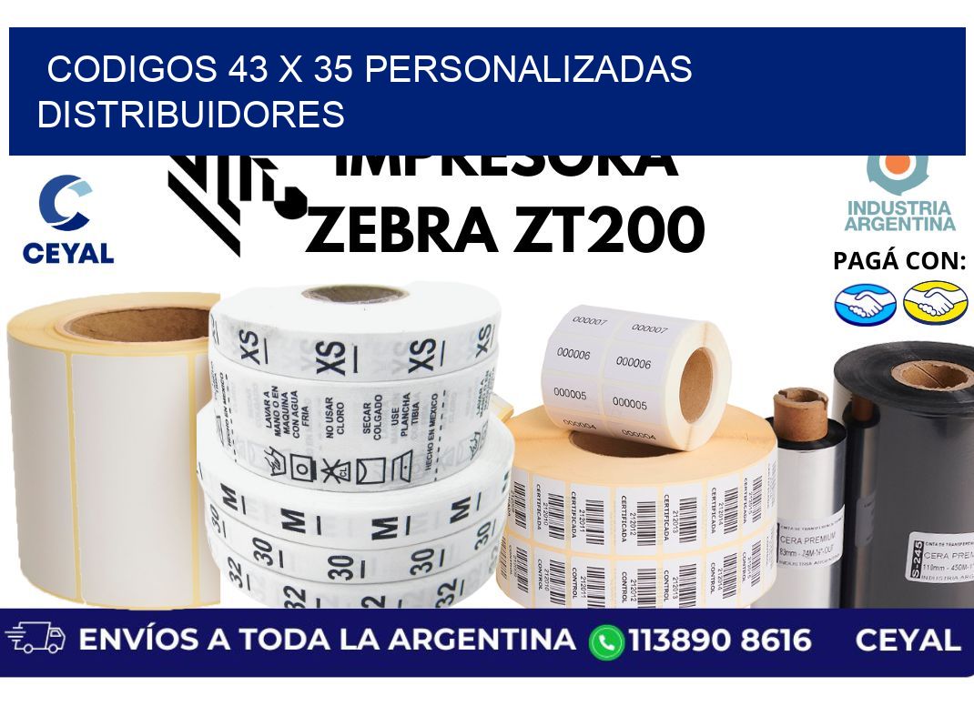 codigos 43 x 35 personalizadas distribuidores