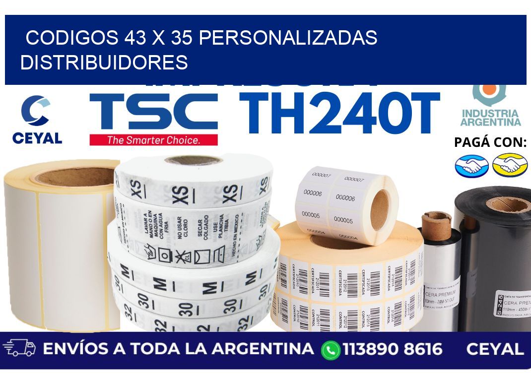codigos 43 x 35 personalizadas distribuidores