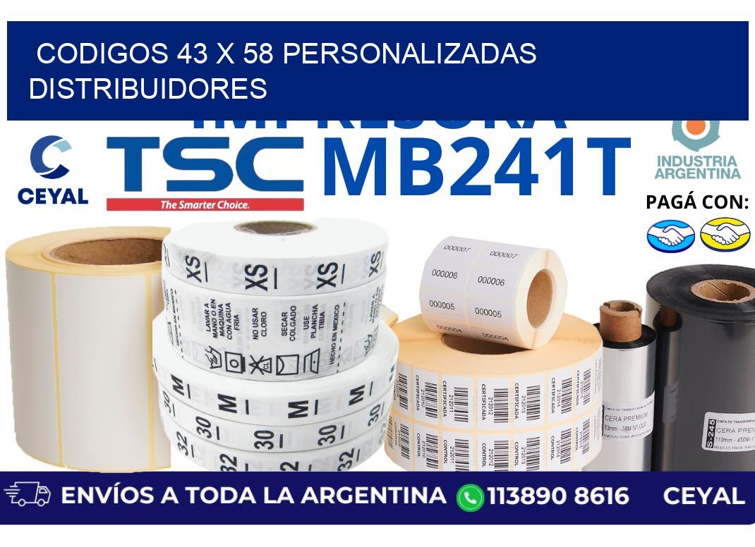 codigos 43 x 58 personalizadas distribuidores