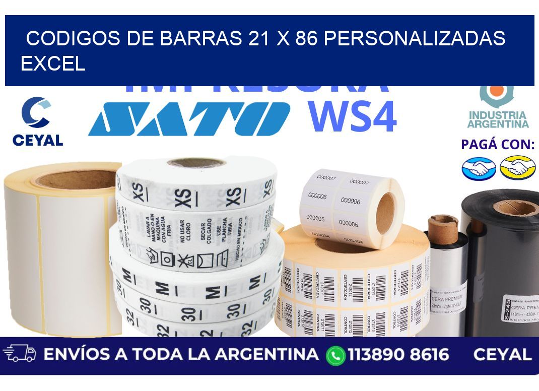 codigos de barras 21 x 86 personalizadas excel