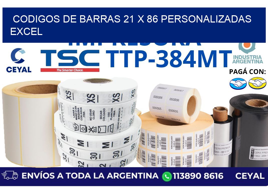 codigos de barras 21 x 86 personalizadas excel