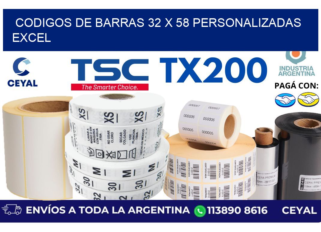 codigos de barras 32 x 58 personalizadas excel