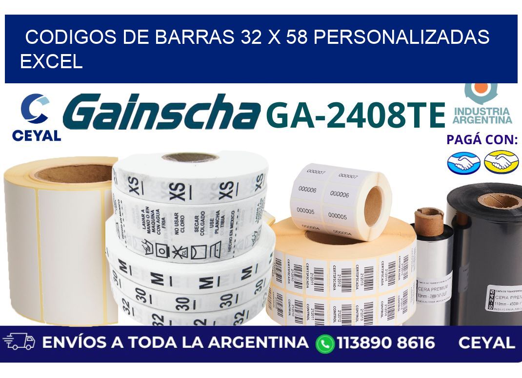 codigos de barras 32 x 58 personalizadas excel