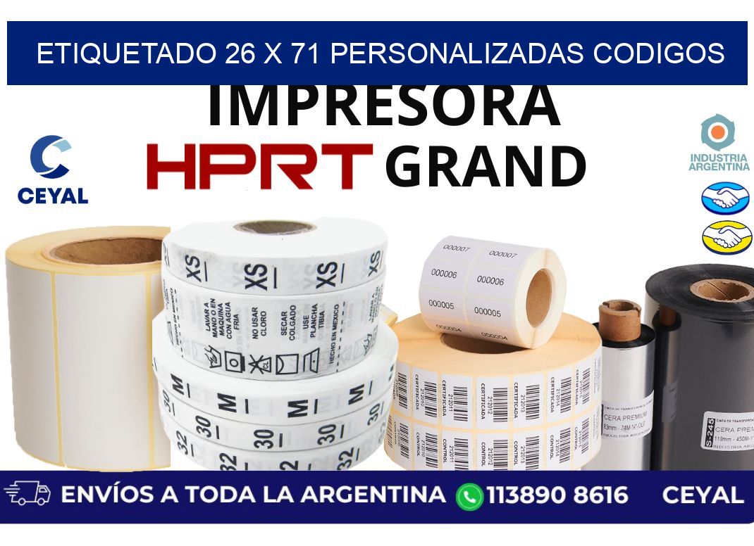 etiquetado 26 x 71 personalizadas codigos