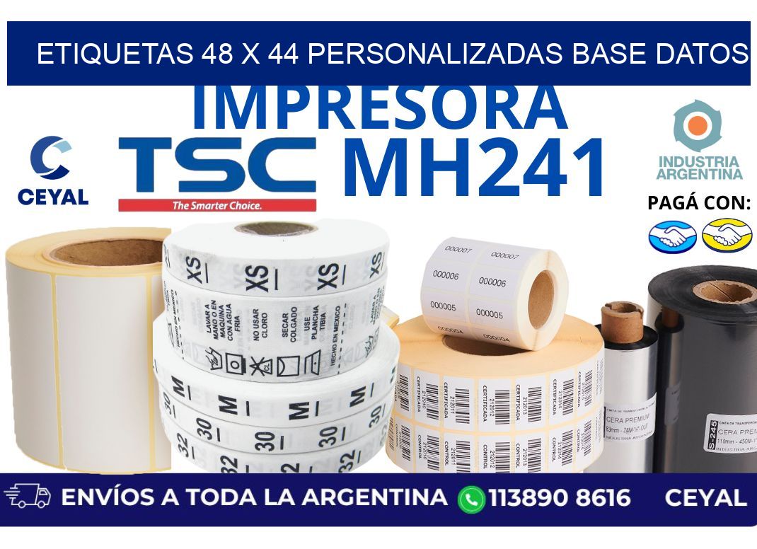 etiquetas 48 x 44 personalizadas base datos