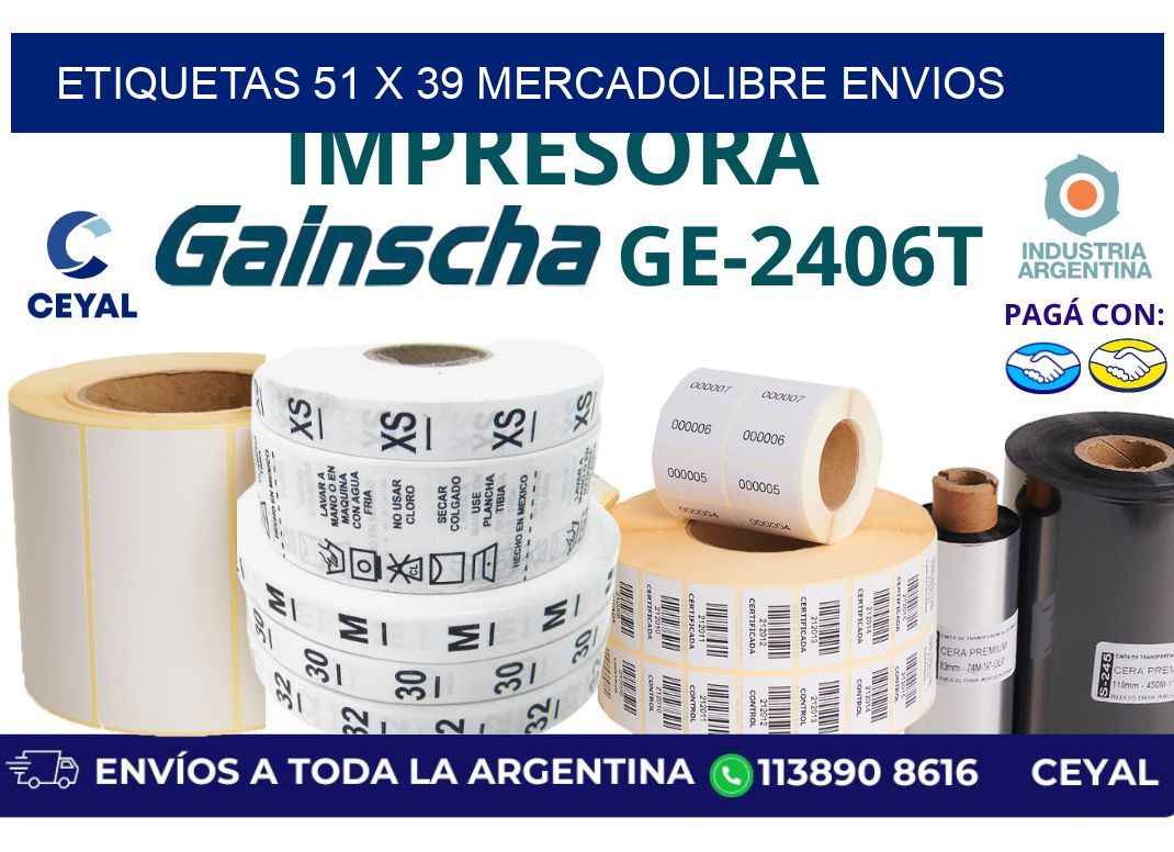 etiquetas 51 x 39 mercadolibre envios
