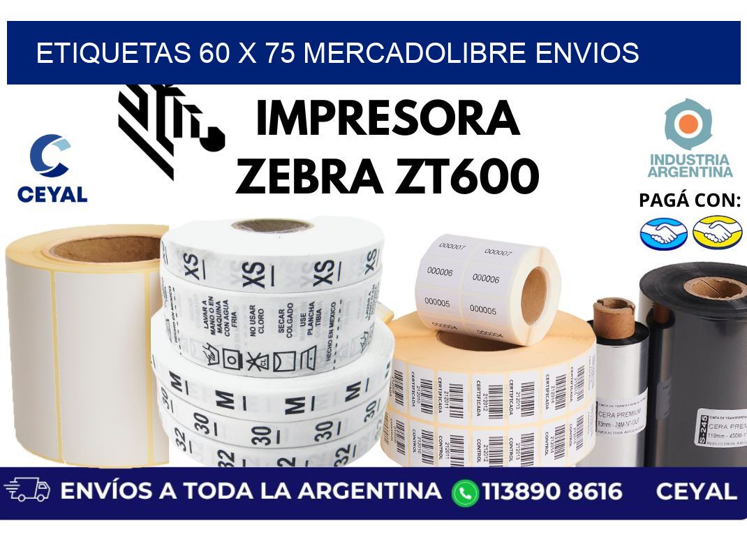 etiquetas 60 x 75 mercadolibre envios