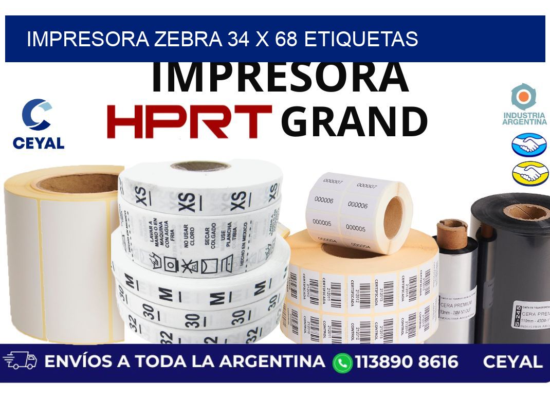 impresora zebra 34 x 68 etiquetas