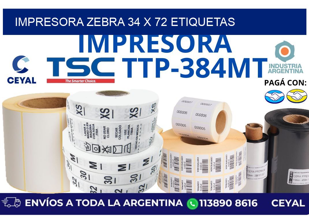impresora zebra 34 x 72 etiquetas