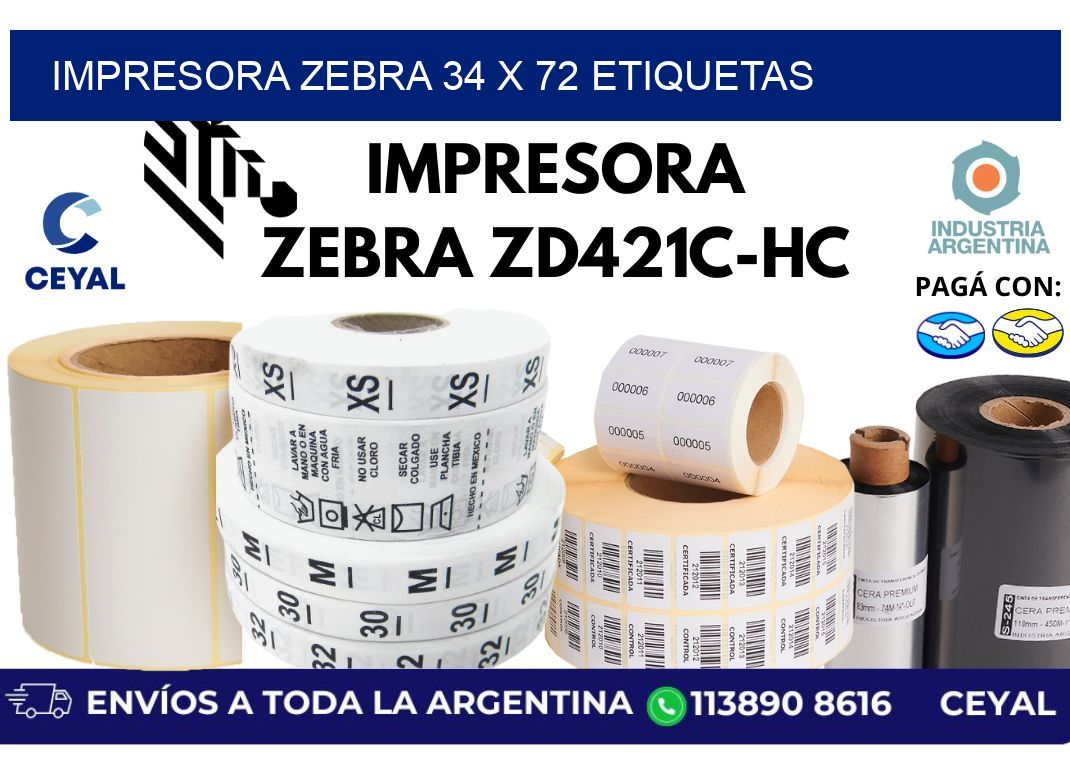 impresora zebra 34 x 72 etiquetas