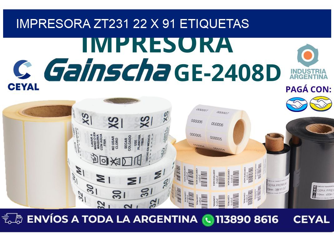impresora zt231 22 x 91 etiquetas