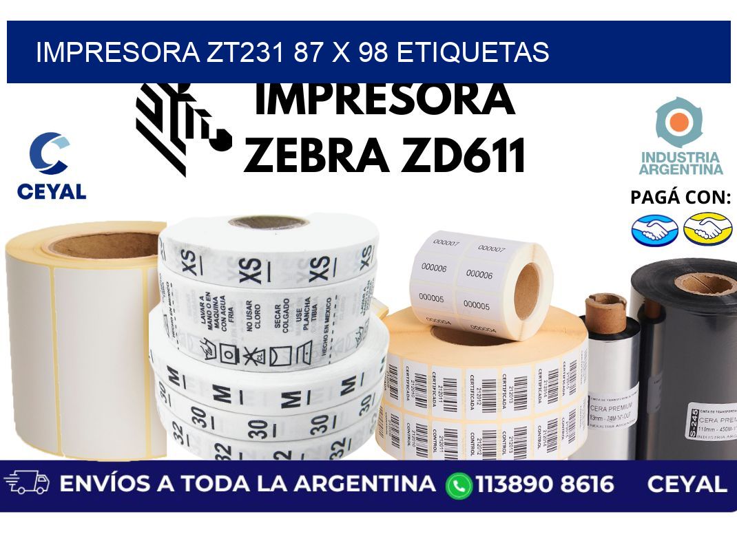impresora zt231 87 x 98 etiquetas