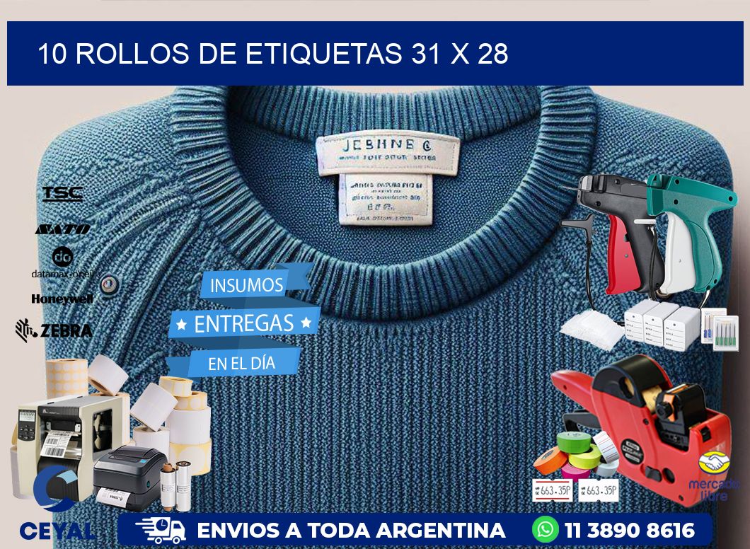 10 ROLLOS DE ETIQUETAS 31 x 28