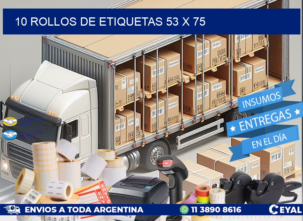 10 ROLLOS DE ETIQUETAS 53 x 75