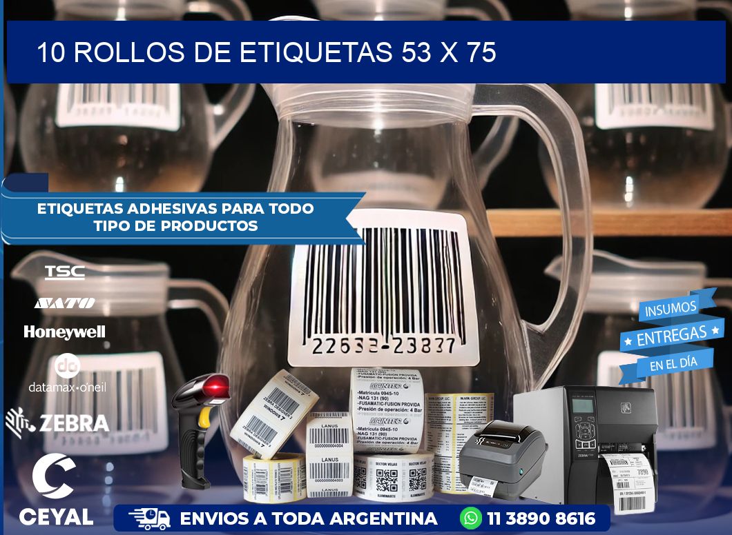 10 ROLLOS DE ETIQUETAS 53 x 75