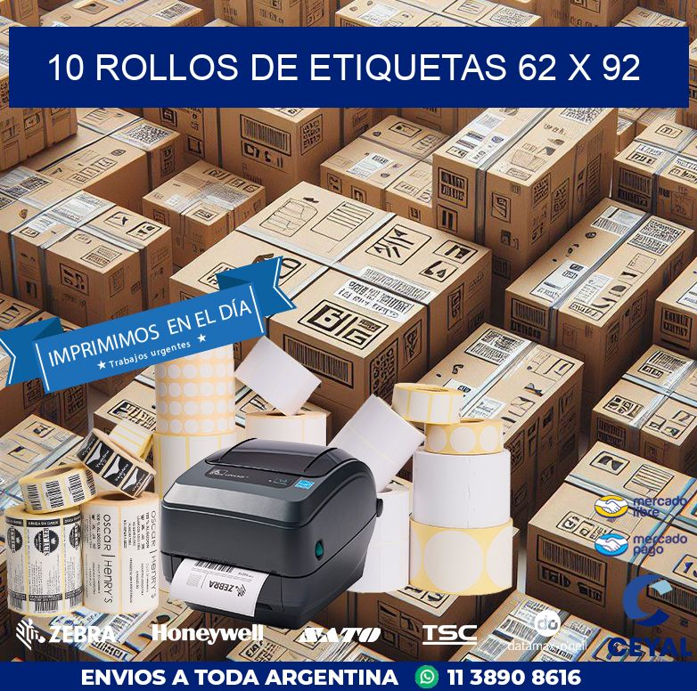 10 ROLLOS DE ETIQUETAS 62 x 92