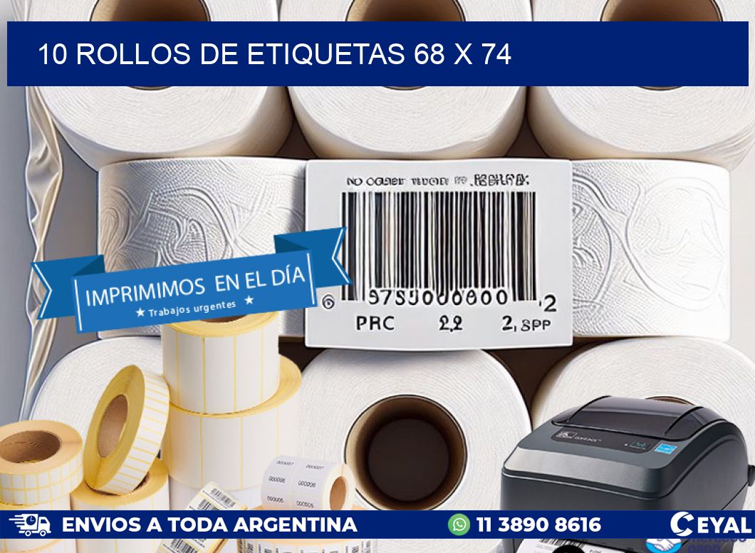 10 ROLLOS DE ETIQUETAS 68 x 74