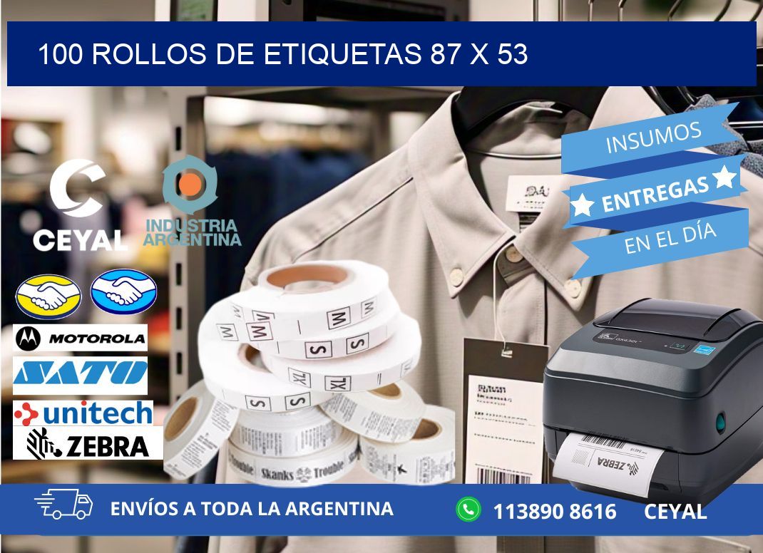 100 ROLLOS DE ETIQUETAS 87 x 53