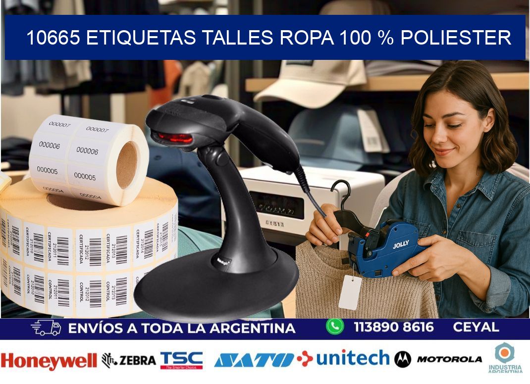 10665 ETIQUETAS TALLES ROPA 100 % POLIESTER