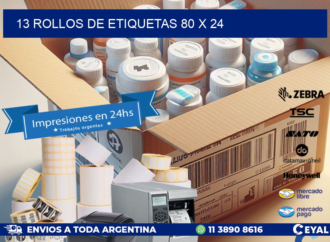 13 ROLLOS DE ETIQUETAS 80 x 24