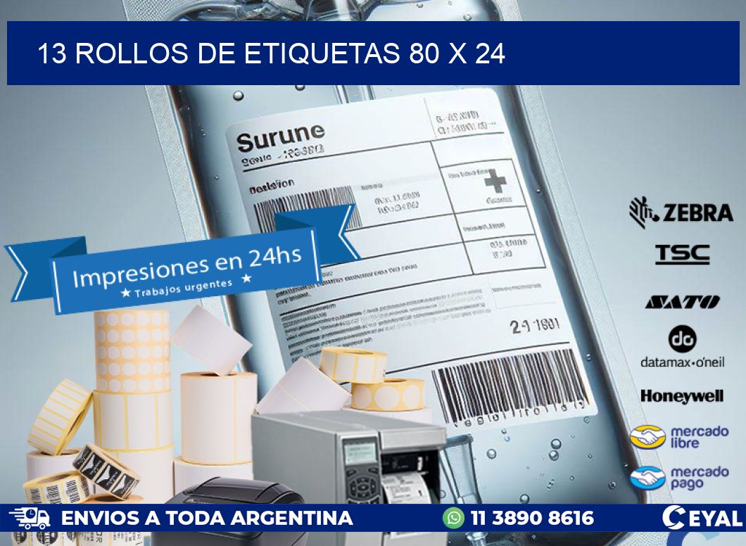 13 ROLLOS DE ETIQUETAS 80 x 24