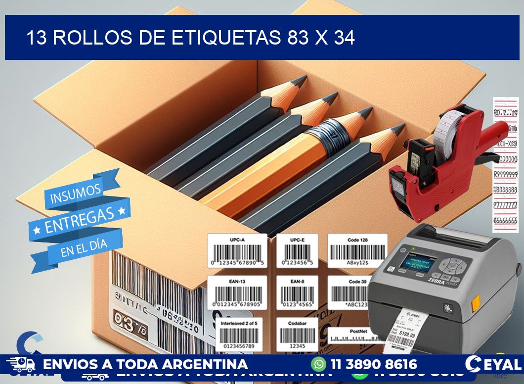13 ROLLOS DE ETIQUETAS 83 x 34
