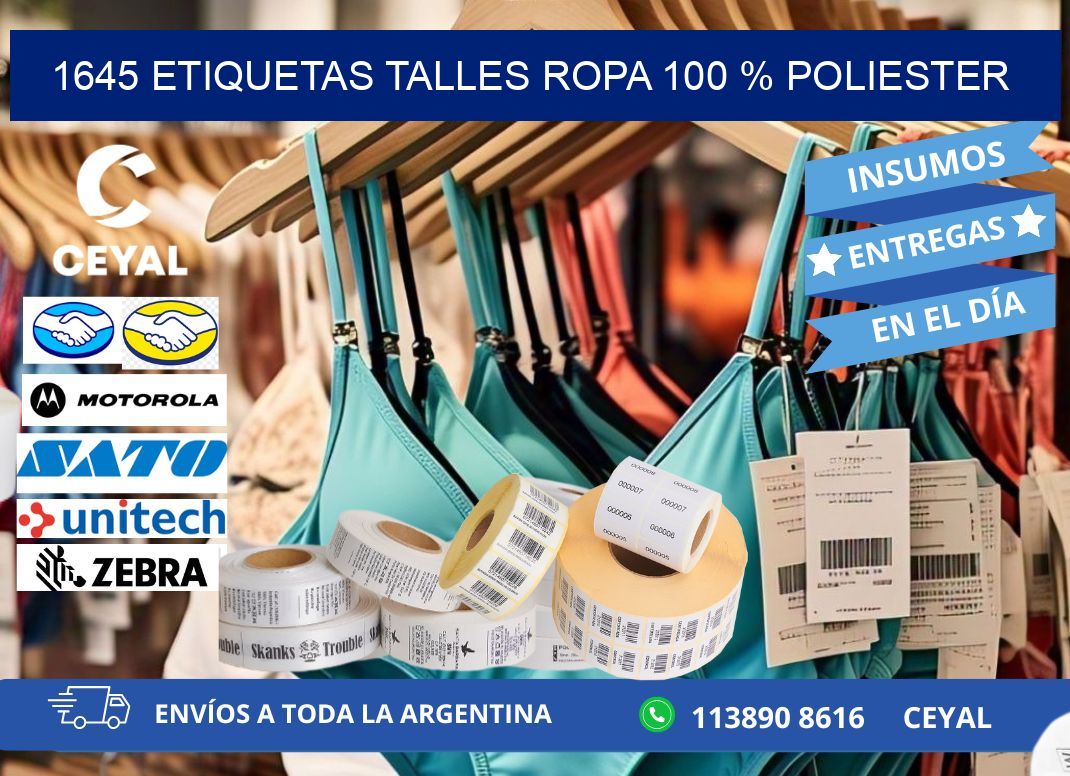 1645 ETIQUETAS TALLES ROPA 100 % POLIESTER