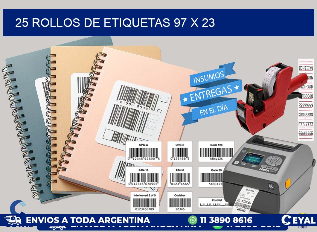 25 ROLLOS DE ETIQUETAS 97 x 23