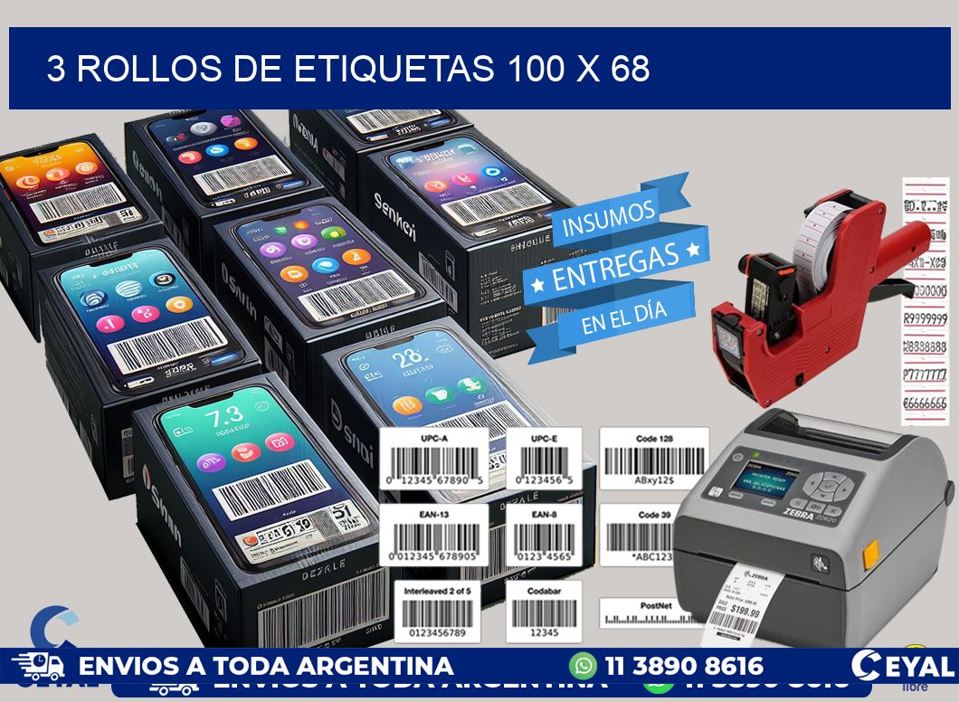 3 ROLLOS DE ETIQUETAS 100 x 68