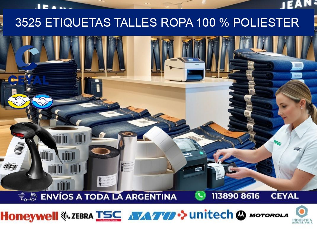 3525 ETIQUETAS TALLES ROPA 100 % POLIESTER