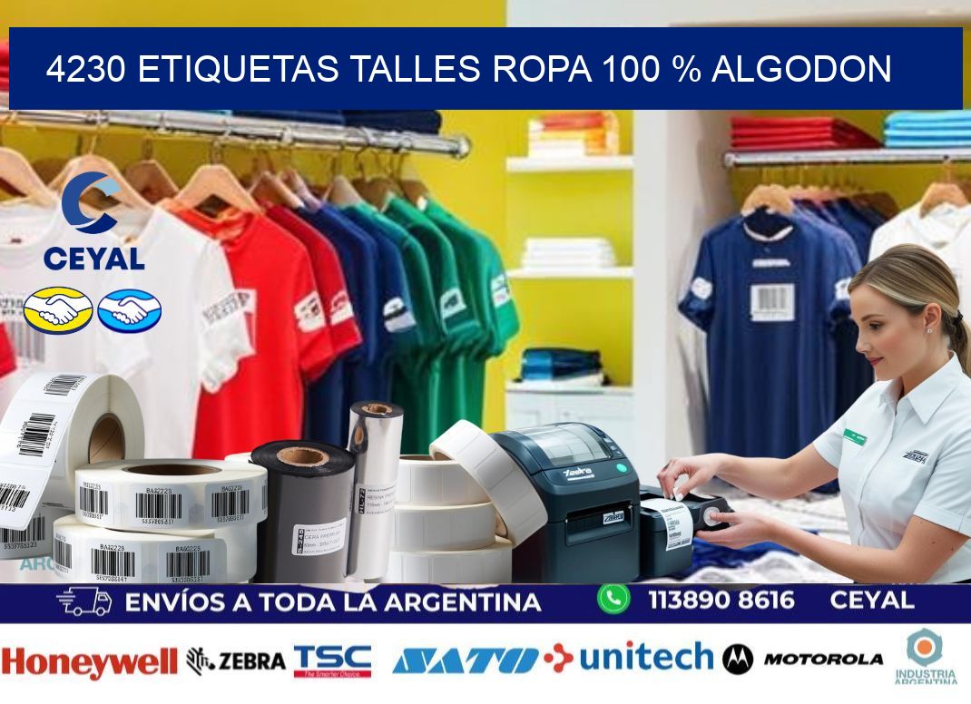 4230 ETIQUETAS TALLES ROPA 100 % ALGODON