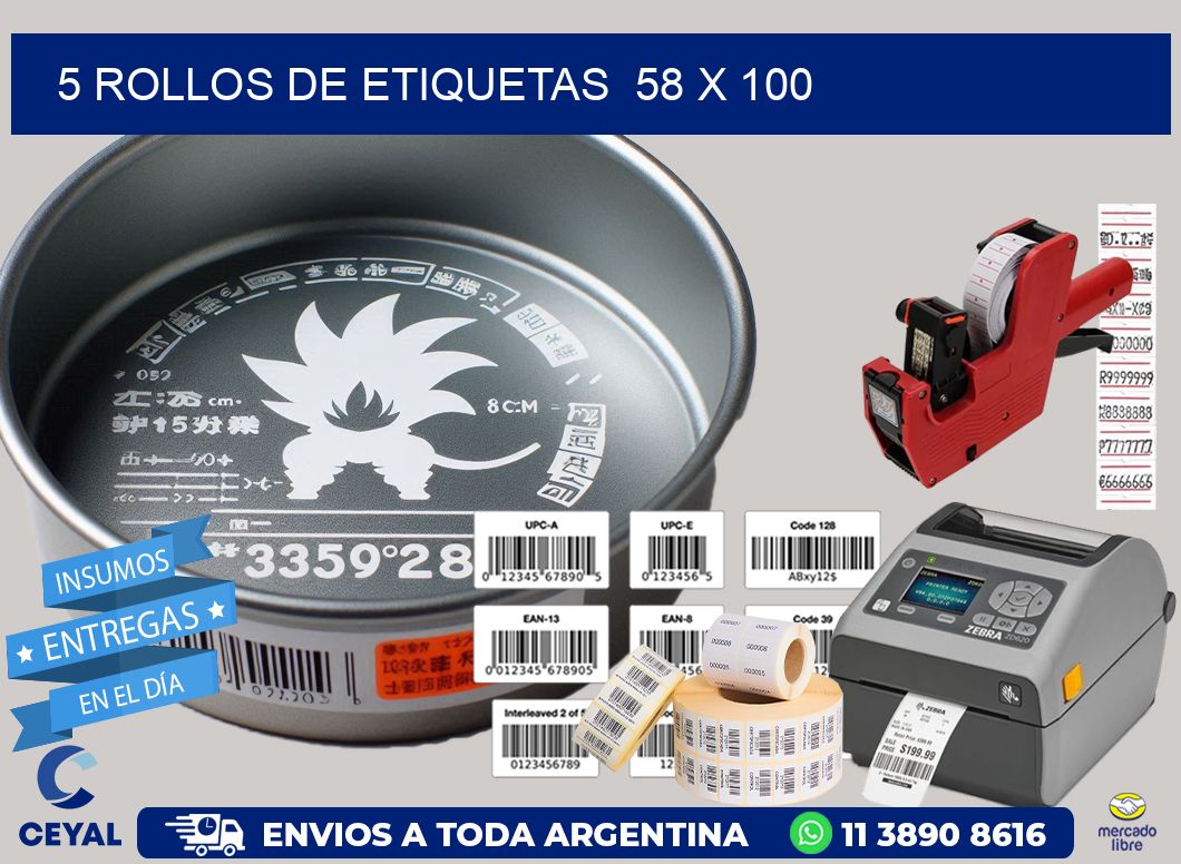 5 ROLLOS DE ETIQUETAS  58 x 100