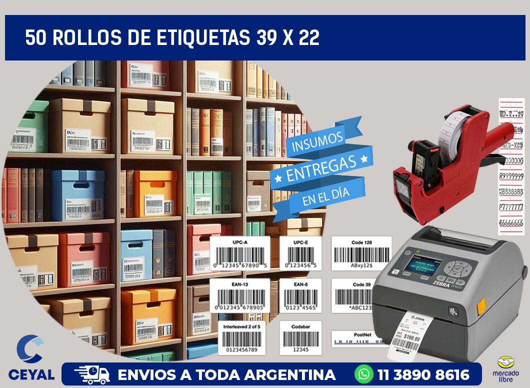 50 ROLLOS DE ETIQUETAS 39 x 22