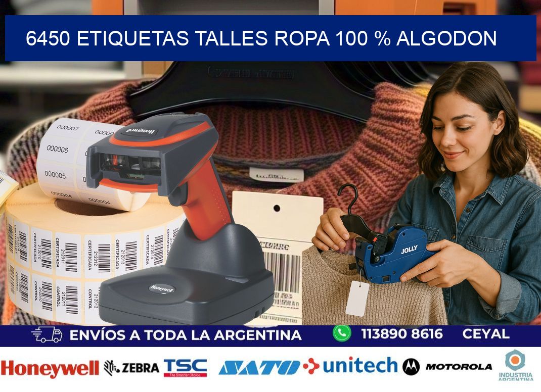 6450 ETIQUETAS TALLES ROPA 100 % ALGODON