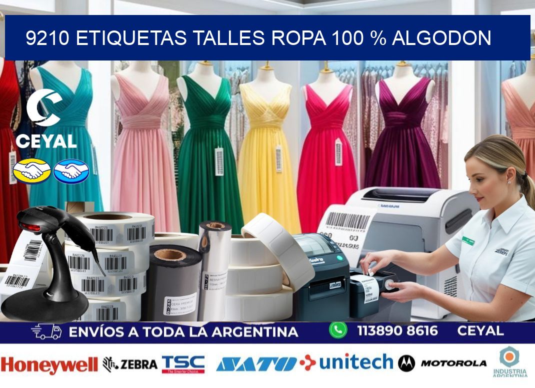 9210 ETIQUETAS TALLES ROPA 100 % ALGODON