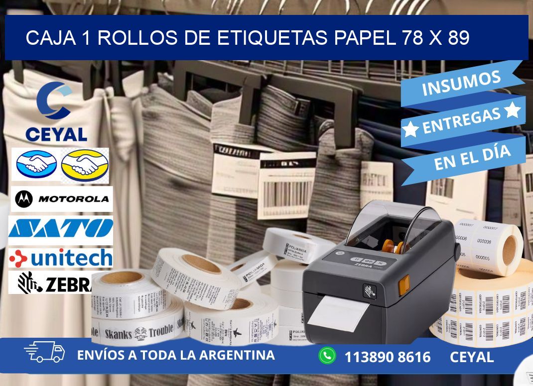 CAJA 1 ROLLOS DE ETIQUETAS PAPEL 78 x 89