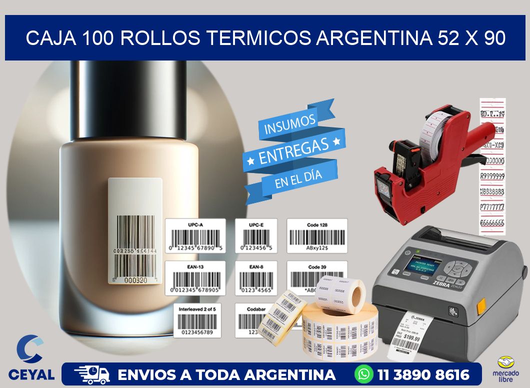 CAJA 100 ROLLOS TERMICOS ARGENTINA 52 x 90