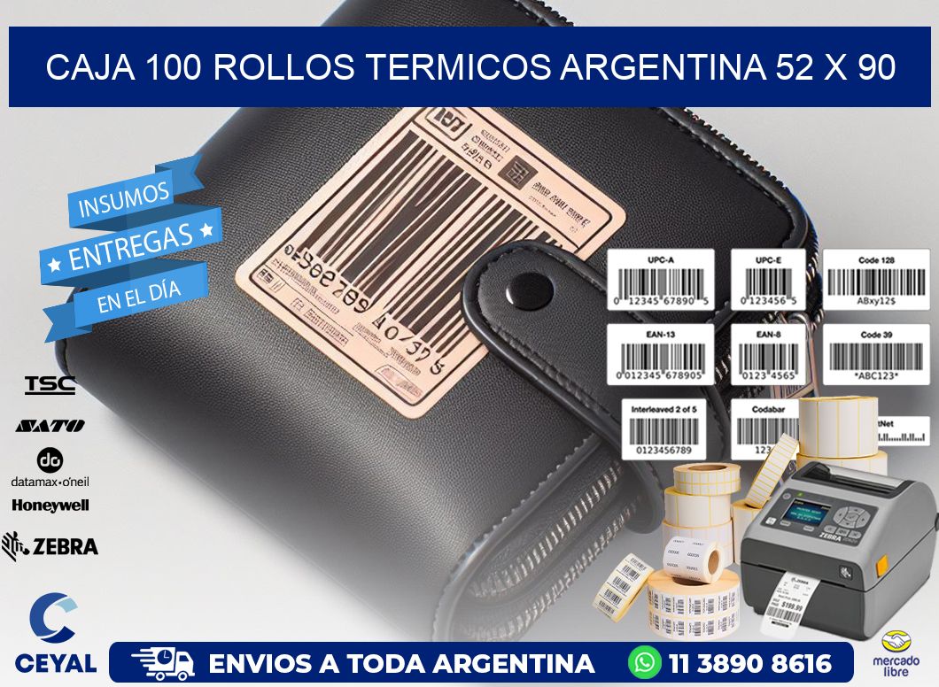 CAJA 100 ROLLOS TERMICOS ARGENTINA 52 x 90