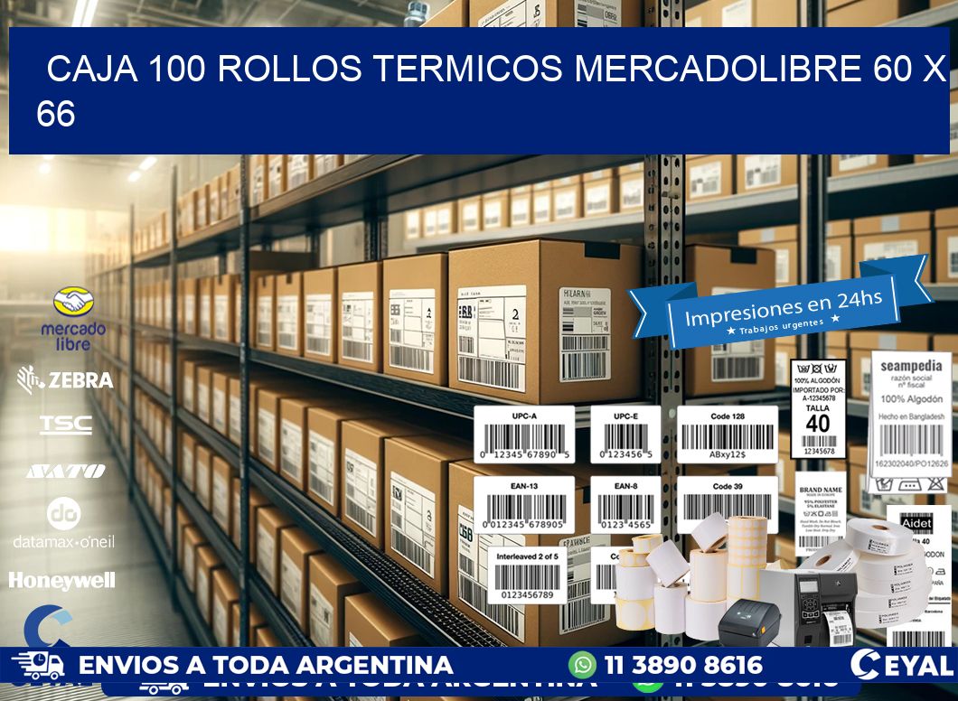 CAJA 100 ROLLOS TERMICOS MERCADOLIBRE 60 x 66