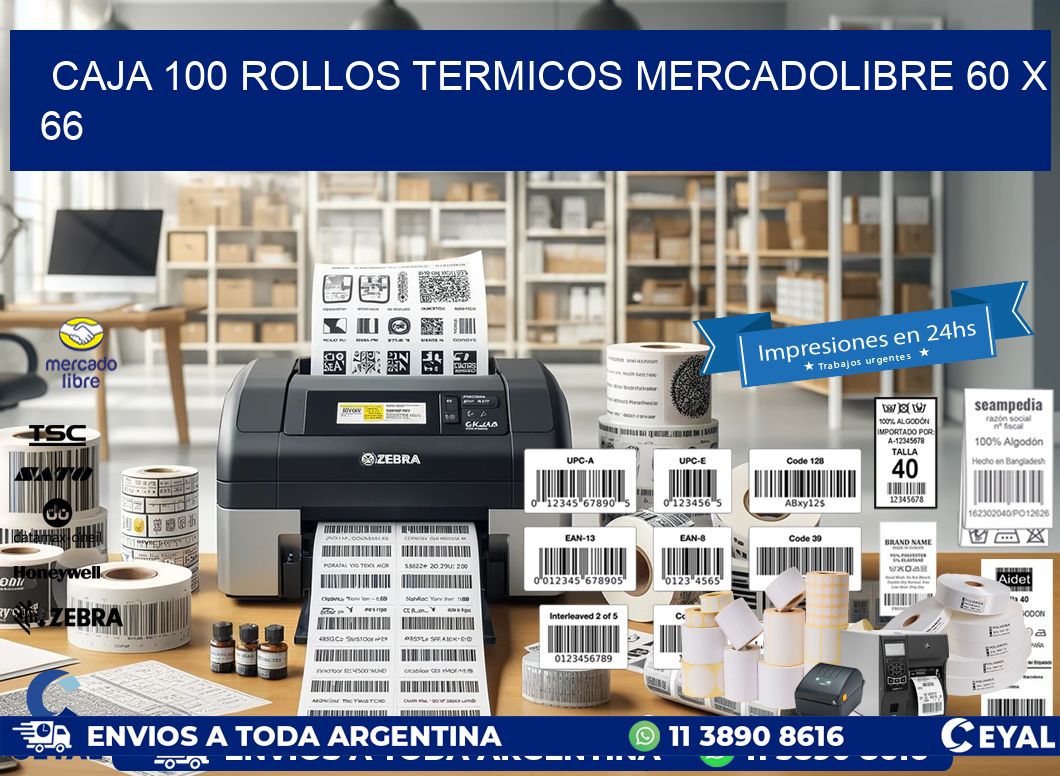CAJA 100 ROLLOS TERMICOS MERCADOLIBRE 60 x 66