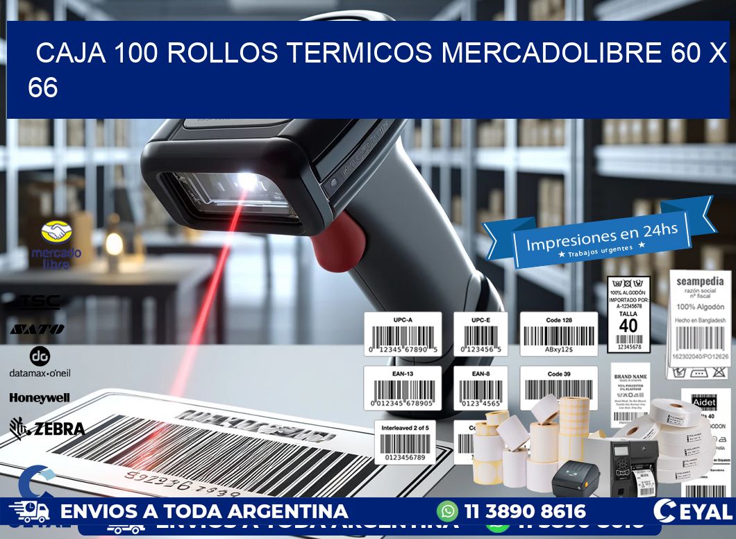 CAJA 100 ROLLOS TERMICOS MERCADOLIBRE 60 x 66