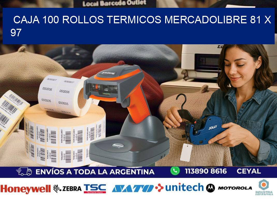 CAJA 100 ROLLOS TERMICOS MERCADOLIBRE 81 x 97