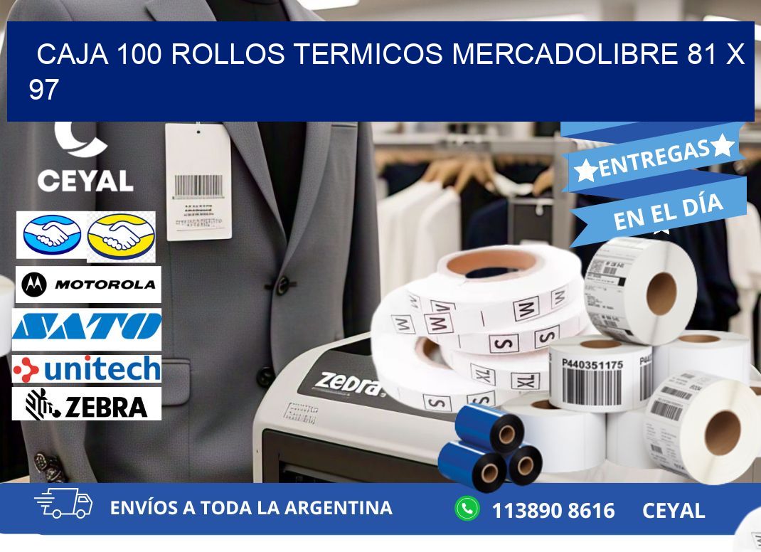 CAJA 100 ROLLOS TERMICOS MERCADOLIBRE 81 x 97