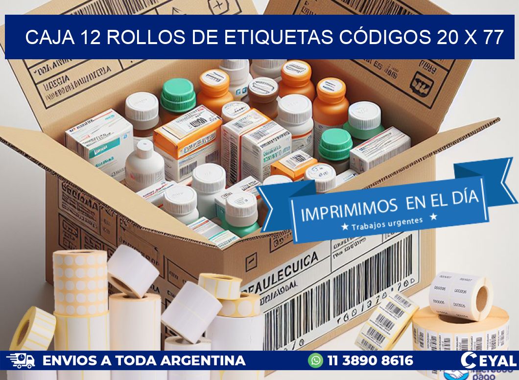 CAJA 12 ROLLOS DE ETIQUETAS CÓDIGOS 20 x 77