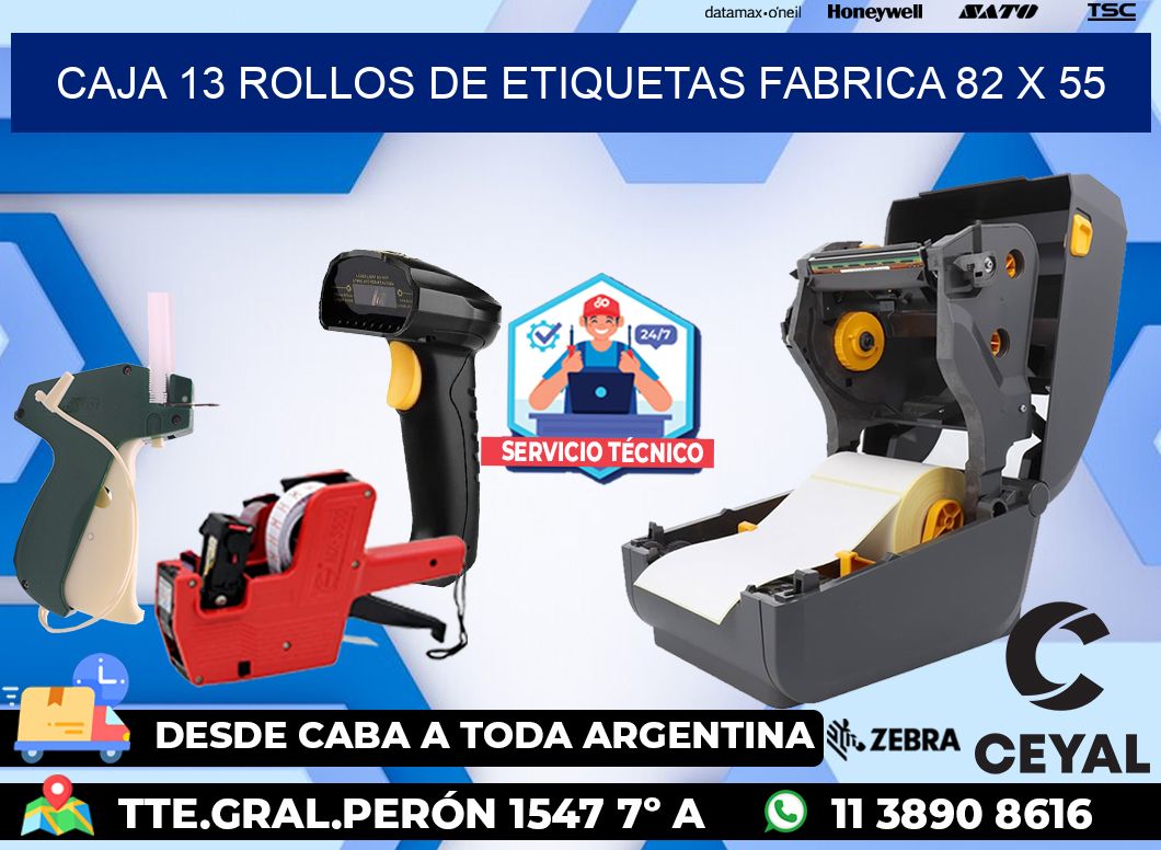 CAJA 13 ROLLOS DE ETIQUETAS FABRICA 82 x 55