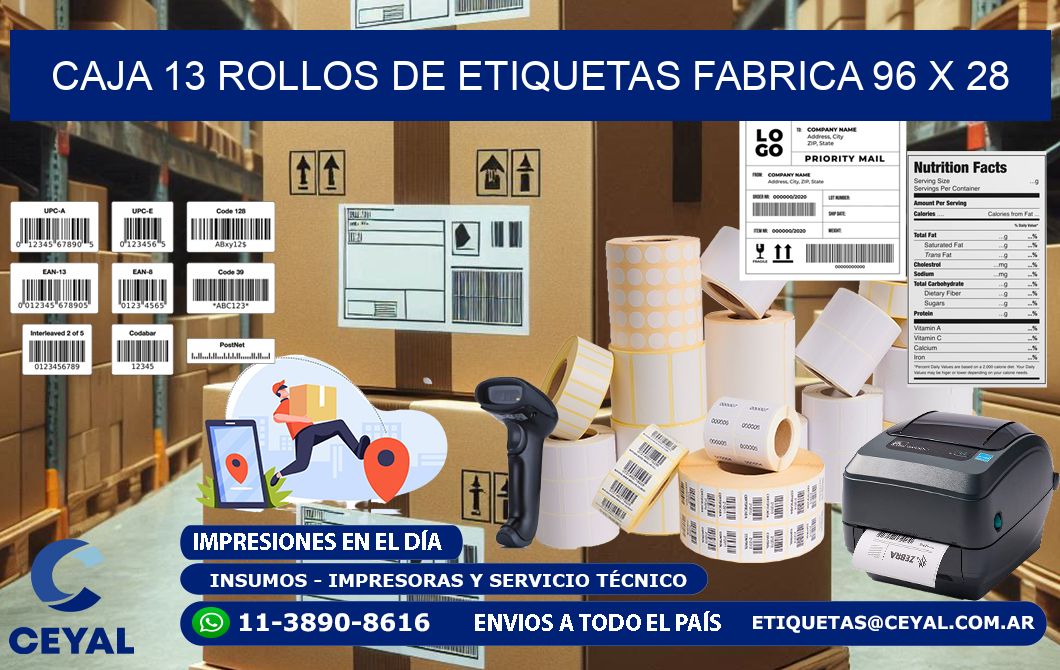 CAJA 13 ROLLOS DE ETIQUETAS FABRICA 96 x 28