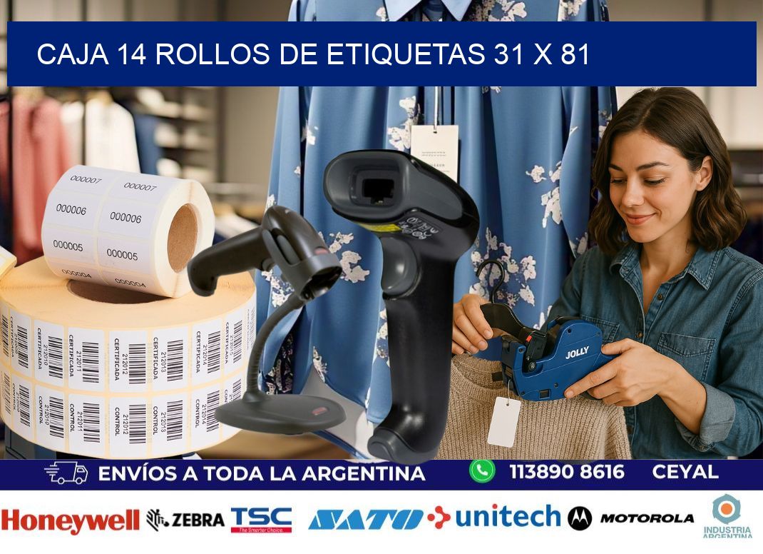CAJA 14 ROLLOS DE ETIQUETAS 31 x 81