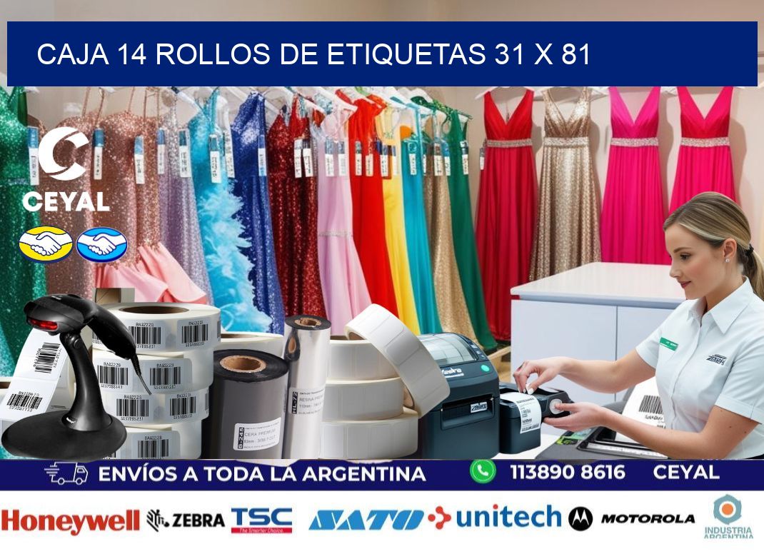 CAJA 14 ROLLOS DE ETIQUETAS 31 x 81