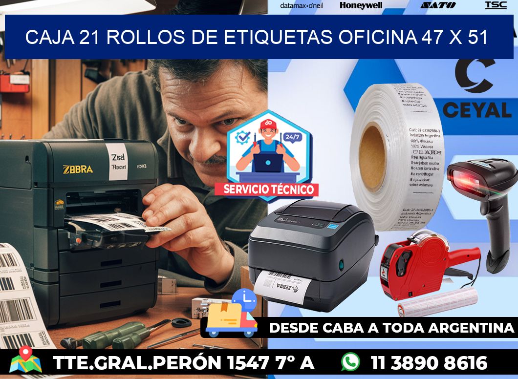 CAJA 21 ROLLOS DE ETIQUETAS OFICINA 47 x 51