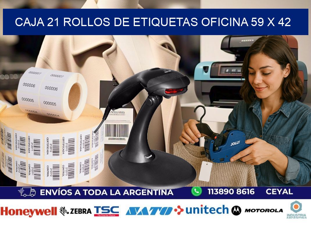 CAJA 21 ROLLOS DE ETIQUETAS OFICINA 59 x 42